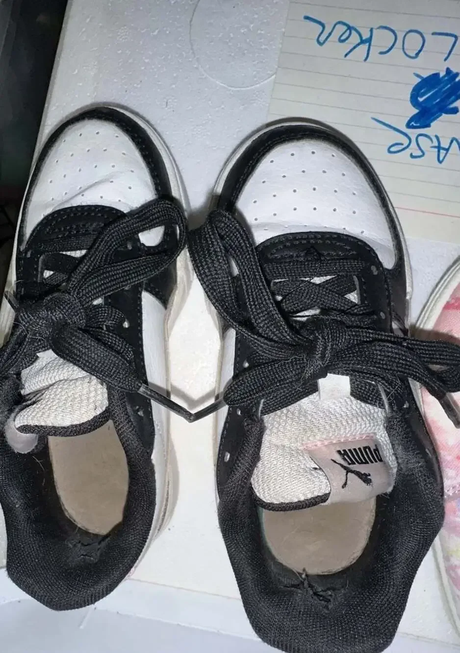 Lot of 2 Pairs Kids Sneakers: Puma Black/White/Pink Size 12C and Cat & Jack Flor